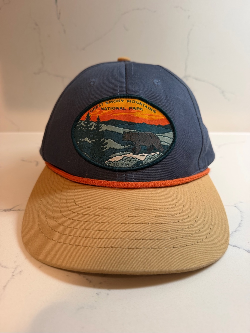 Great Smoky Mountains Patch Cap - Navy, Tan & Orange Accent